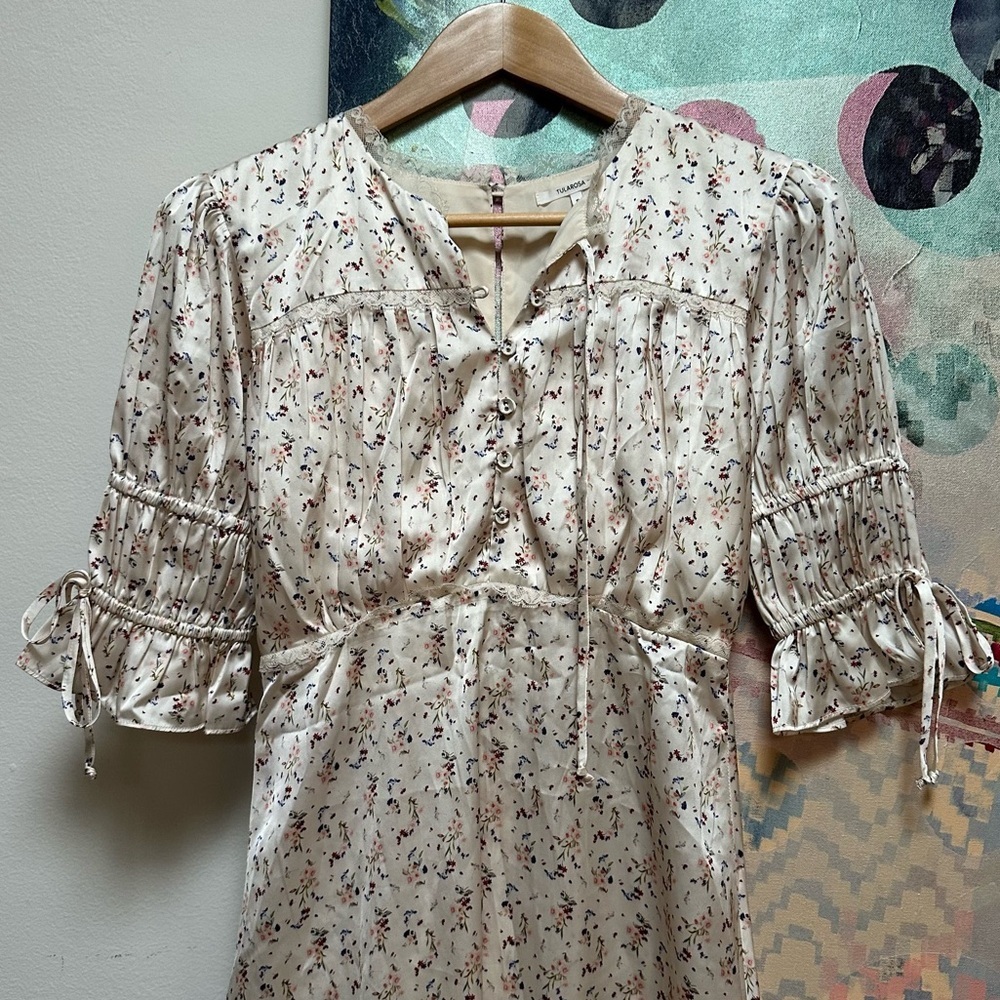 Tularosa Satin Floral Cream Mini Dress